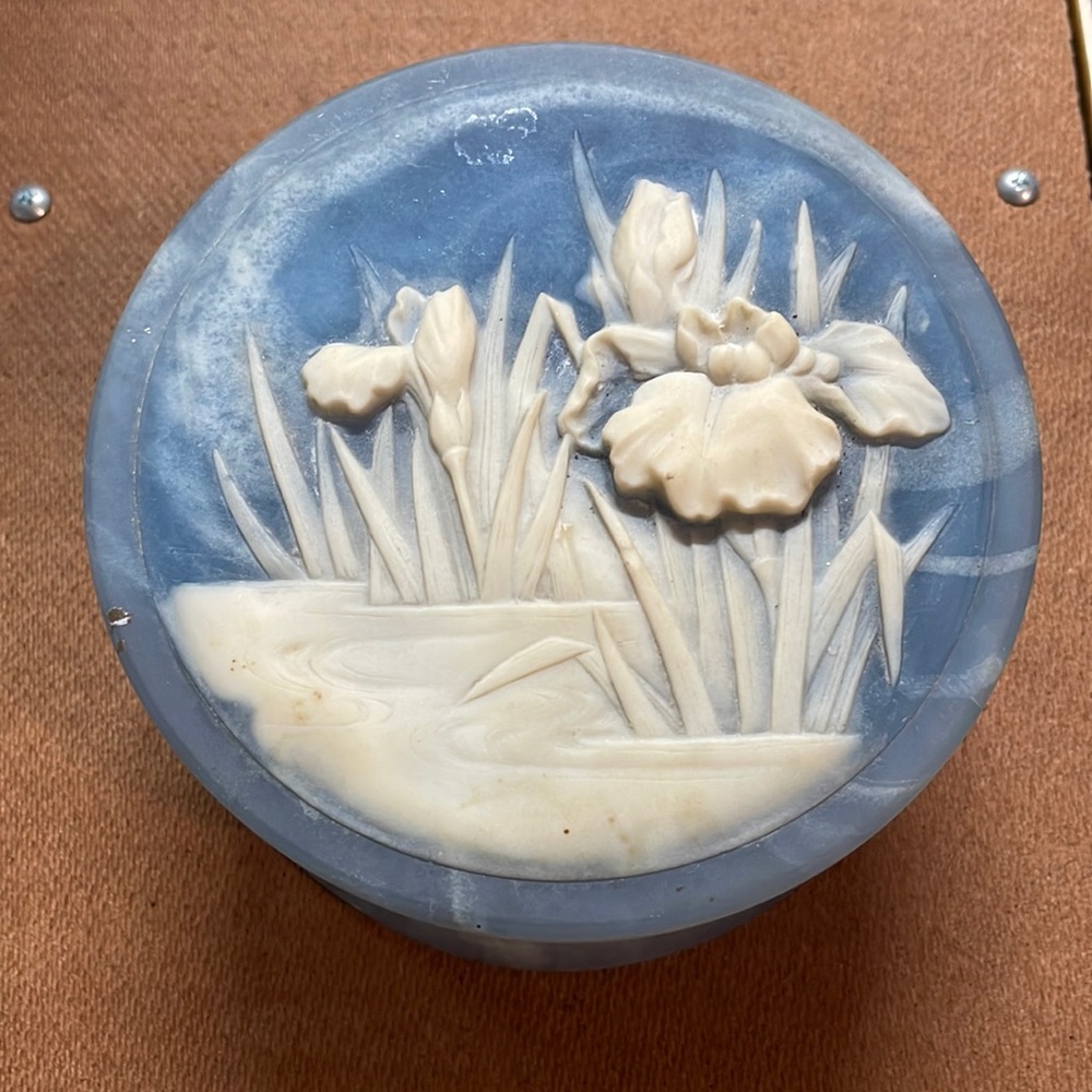 Genuine Incolay Stone Hinged Box Velvet Bottom